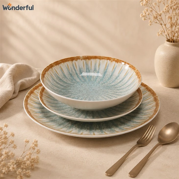 Restaurant Cutlery Mint Green Plates Set factory