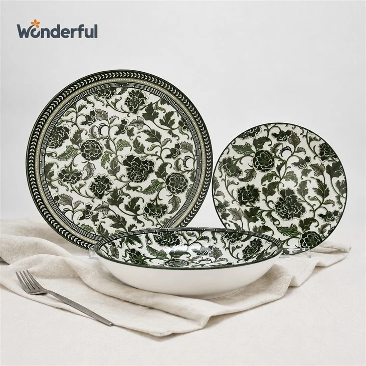 12PCS-Vintage Scroll Floral Printed Ceramic Dinnerware Set