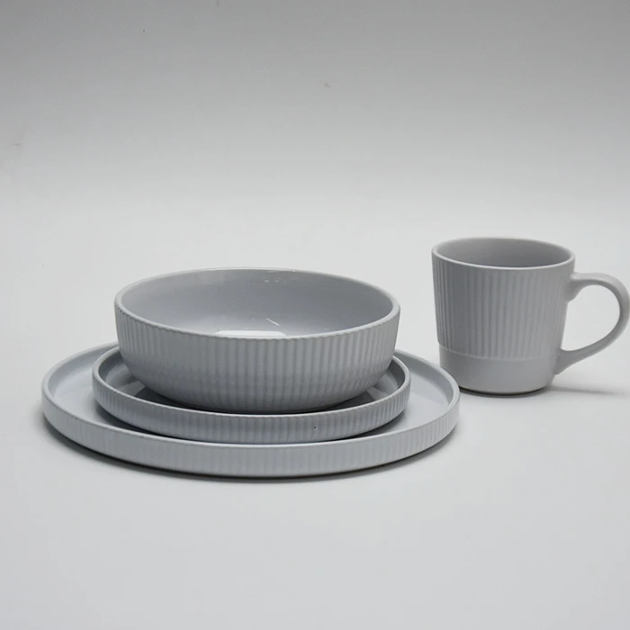 16pcs Pure White Embossed Stoneware