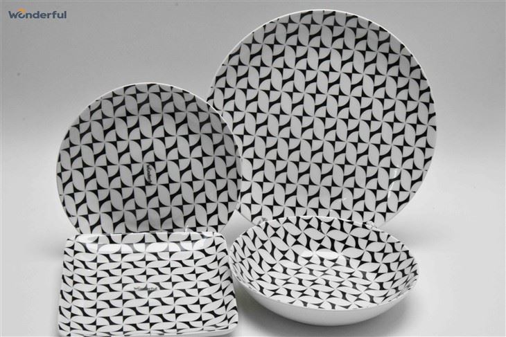 Black And White Geometric Patterns Ceramic Tableware Set