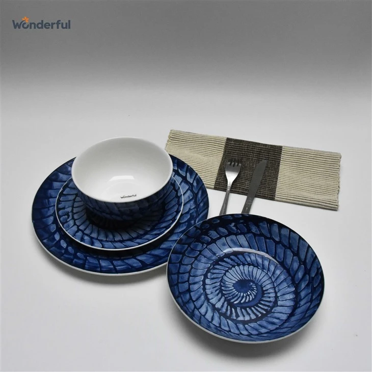 Blue Spiral Ceramic Dinnerware Set