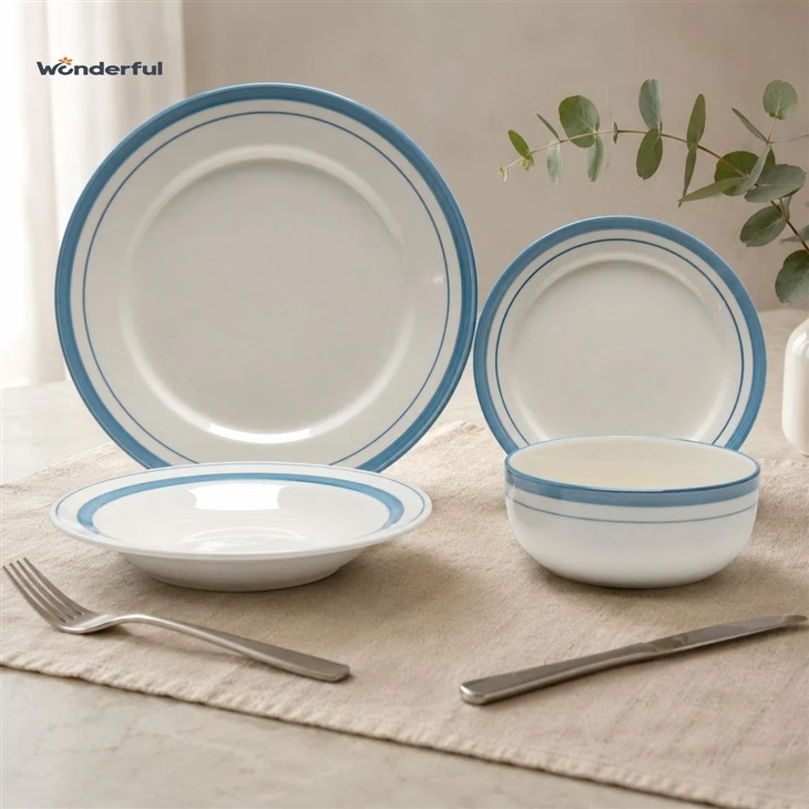 Coastal Blue Rim Ceramic Dinnerware Set factory