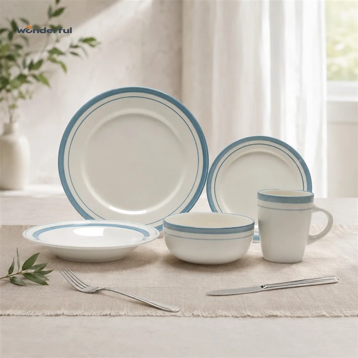 Coastal Blue Rim Ceramic Dinnerware Set