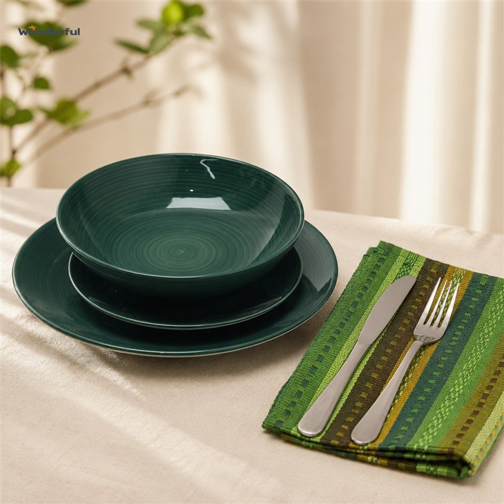 Deep Green Swirl Stoneware Dinnerware Set factory