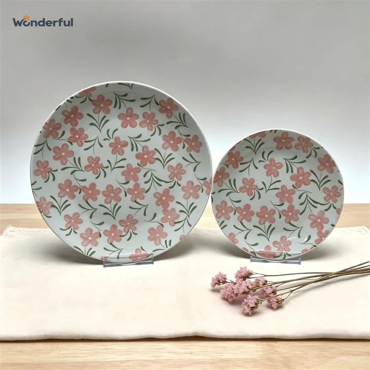 Elegant Pink Floral Printed Ceramic Tableware Set factory