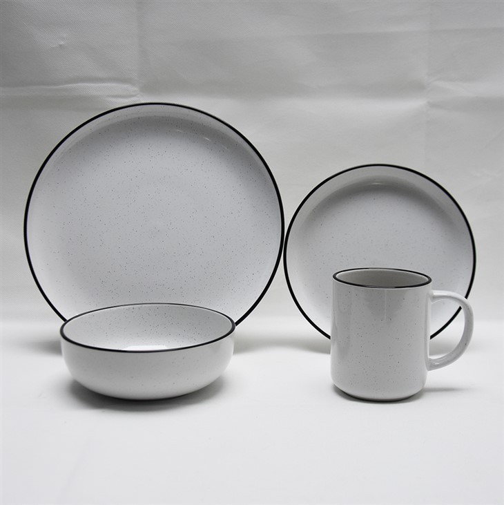 Speckled Stoneware Dinnerware Set With Black Edge