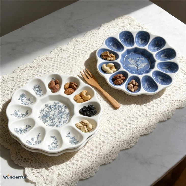Floral-Patterned Ceramic Egg Trays