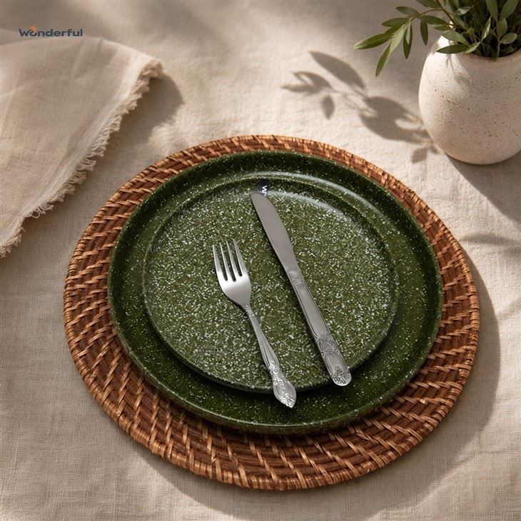 Olive Green Speckled Stoneware Dinnerware Set high quality