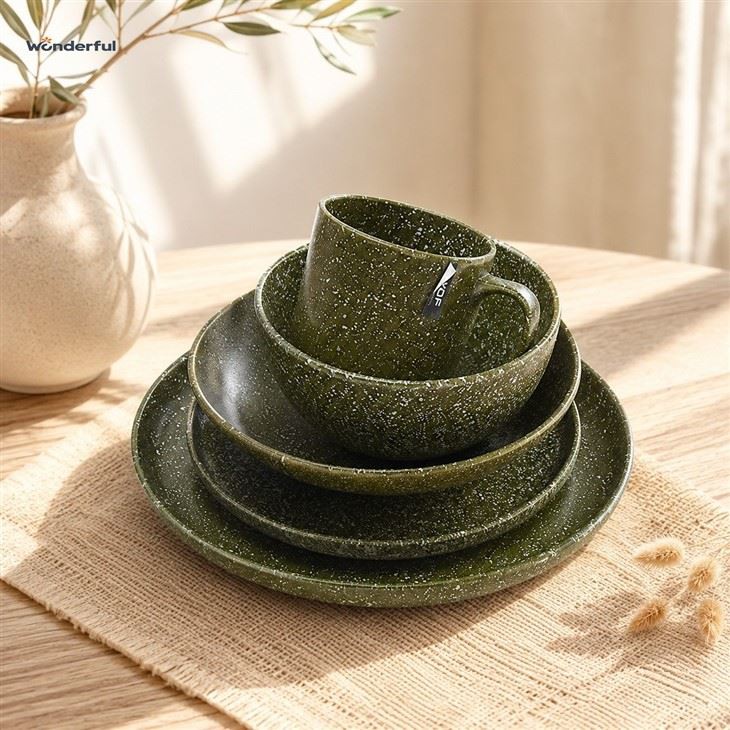 Olive Green Speckled Stoneware Dinnerware Set suppliers