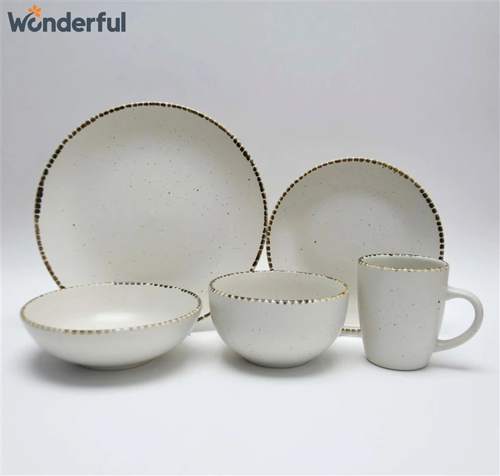 Rustic Stoneware Dinnerware Set – Speckled Glaze, Handcrafted Rim, Microwave & Dishwasher Safe