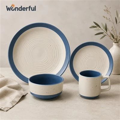 16pcs Classic Embossed Stoneware Dinnerware
