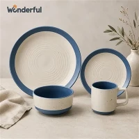 16pcs Classic Embossed Stoneware Dinnerware