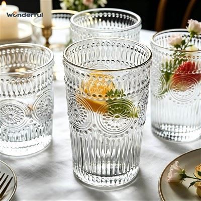 Embossed Gold Rim Glass Tumbler Set