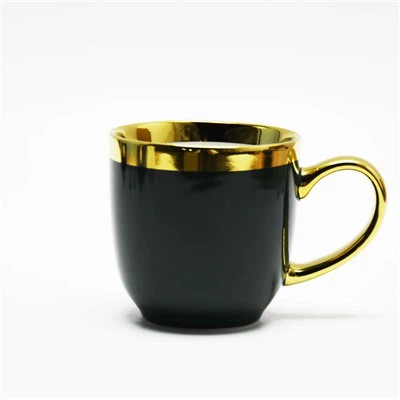 335cc Wholesale Golden Edge Ceramic Coffee Mug With Electroplated Handle