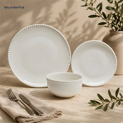Beaded Pearl Rim Solid White Porcelain