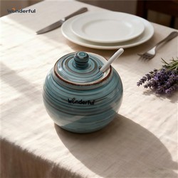 Blue Hand-Painted Salt Shaker With Eyelash Rim Blue Hand-Painted Salt Shaker With Eyelash Rim