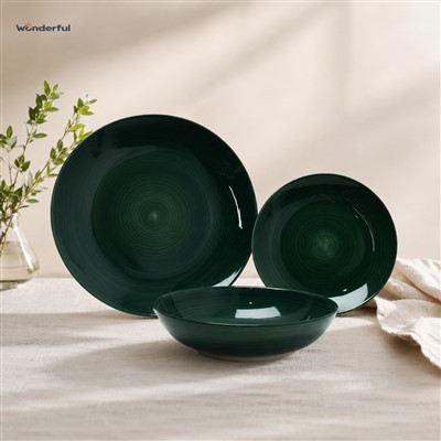 Deep Green Swirl Stoneware Dinnerware Set