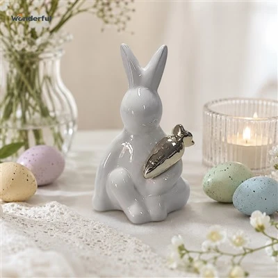Gloss White Textured Ceramic Easter Bunny Figurine