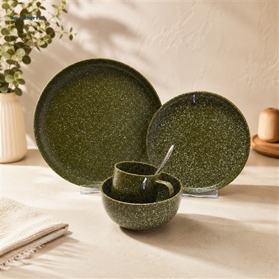 Olive Green Speckled Stoneware Dinnerware Set