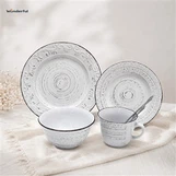 Rustic Embossed White Stoneware Dinnerware Set