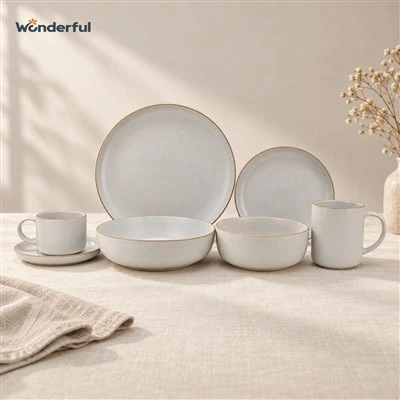 Speckled Stoneware Dinnerware Set With Earthy Rim