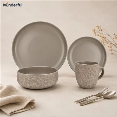 Taupe Textured Stoneware Dinner Set