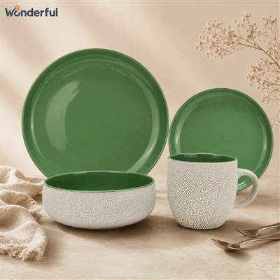 Two-Tone Crackled Stoneware Dinnerware Set