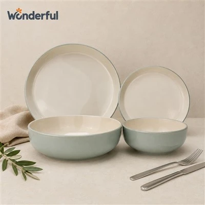 Two-Tone Sage Green Stoneware Dinnerware Collection