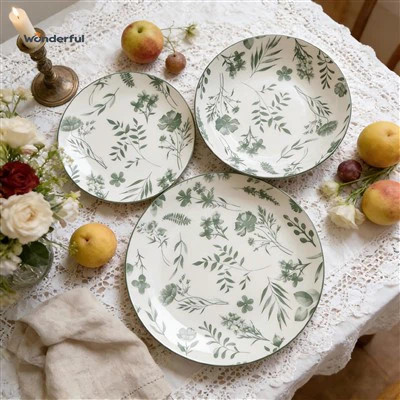 Wonderful Forest Green Watercolor Botanical Ceramic Dinnerware