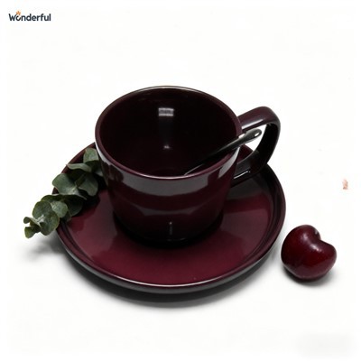 Wonderful Plum-Hued Ceramic Cup & Saucer Set