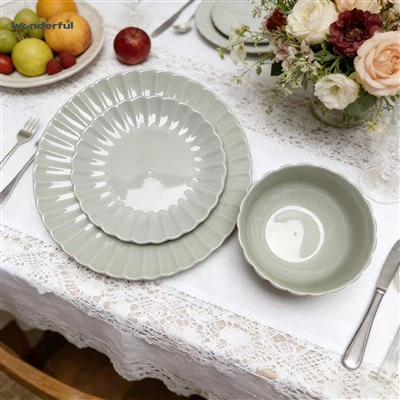 Wonderful Sage Green Fluted Ceramic Dinnerware