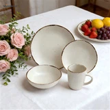 Wonderful Speckled Ceramic Dinnerware With Hand-Painted Stitched Rim