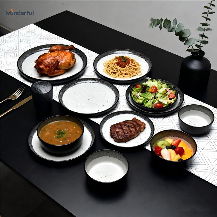 Speckled Black-Rimmed Stoneware Dinnerware Set