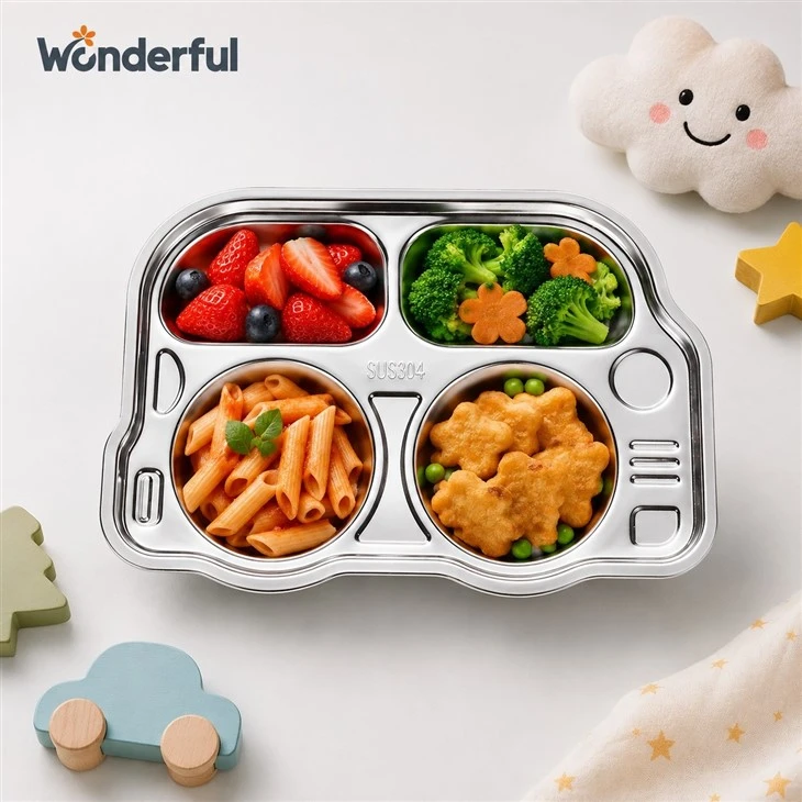 Truck‑Shaped 4‑Compartment SUS304 Stainless Steel Divided Plate For Kids suppliers