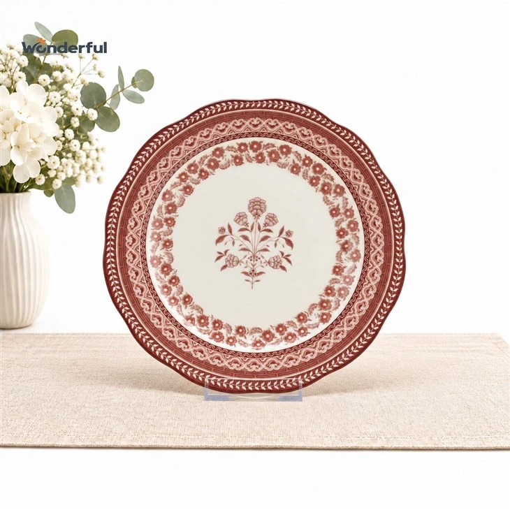 Vintage Red Floral Scalloped Ceramic Dinnerware Plate Set suppliers